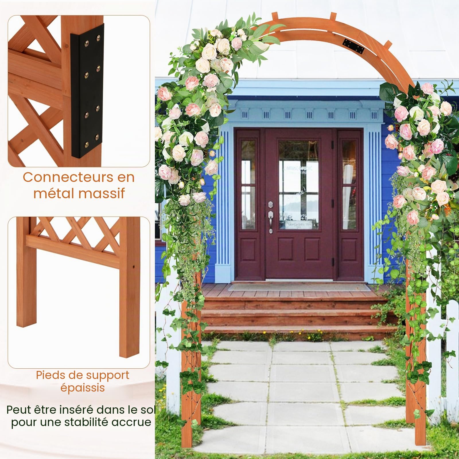 HOMASIS Arche de Jardin en Bois avec Treillis pour Plantes Grimpantes