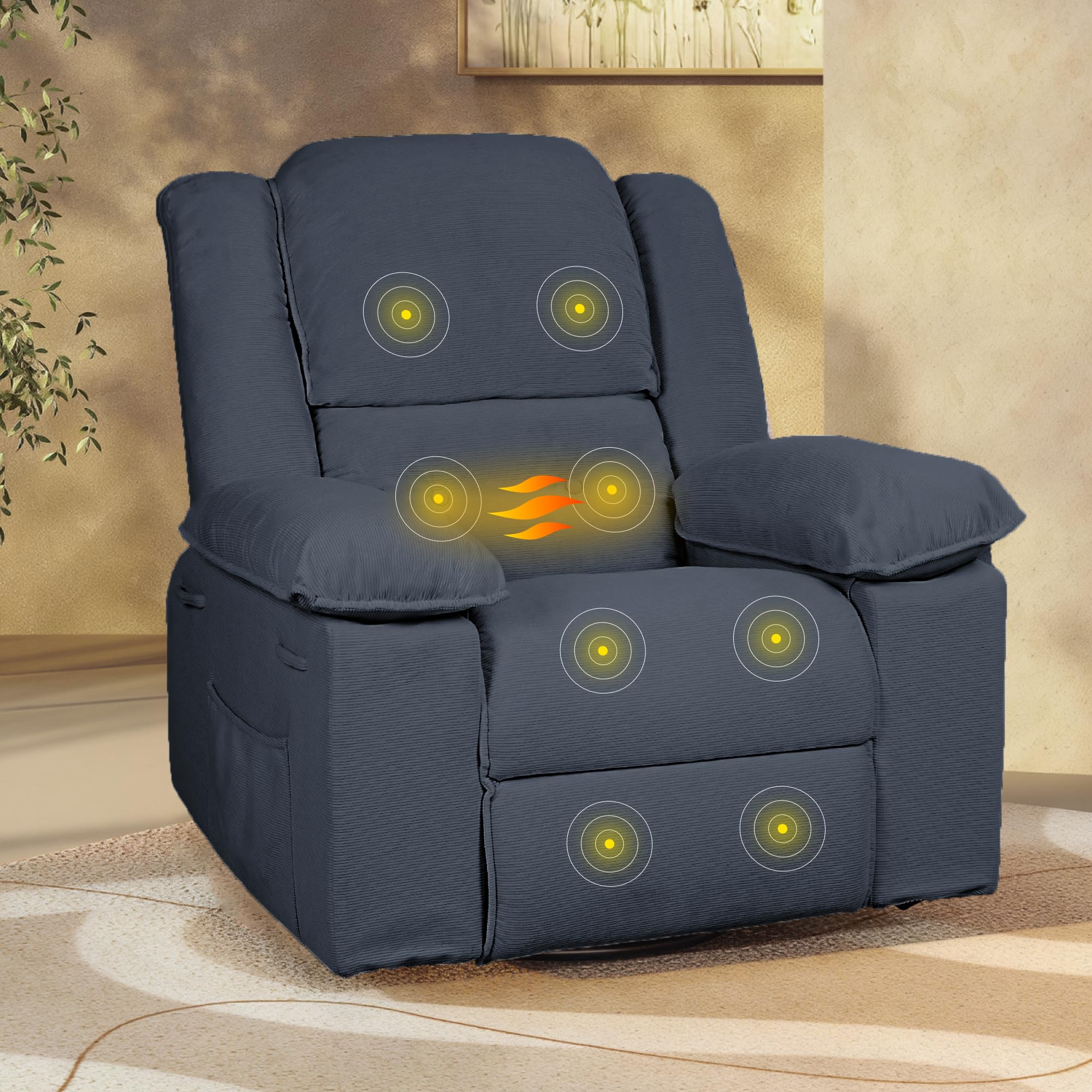 FLEXISPOTRocking Recliner Chair for Adults, Massage Rocker Recliner Chair with Vibration Massage and Heat, 270° Swivel Glider Chairs, Living Room, Bedroom, RV, Nursery, Blue Gray (XRC2)