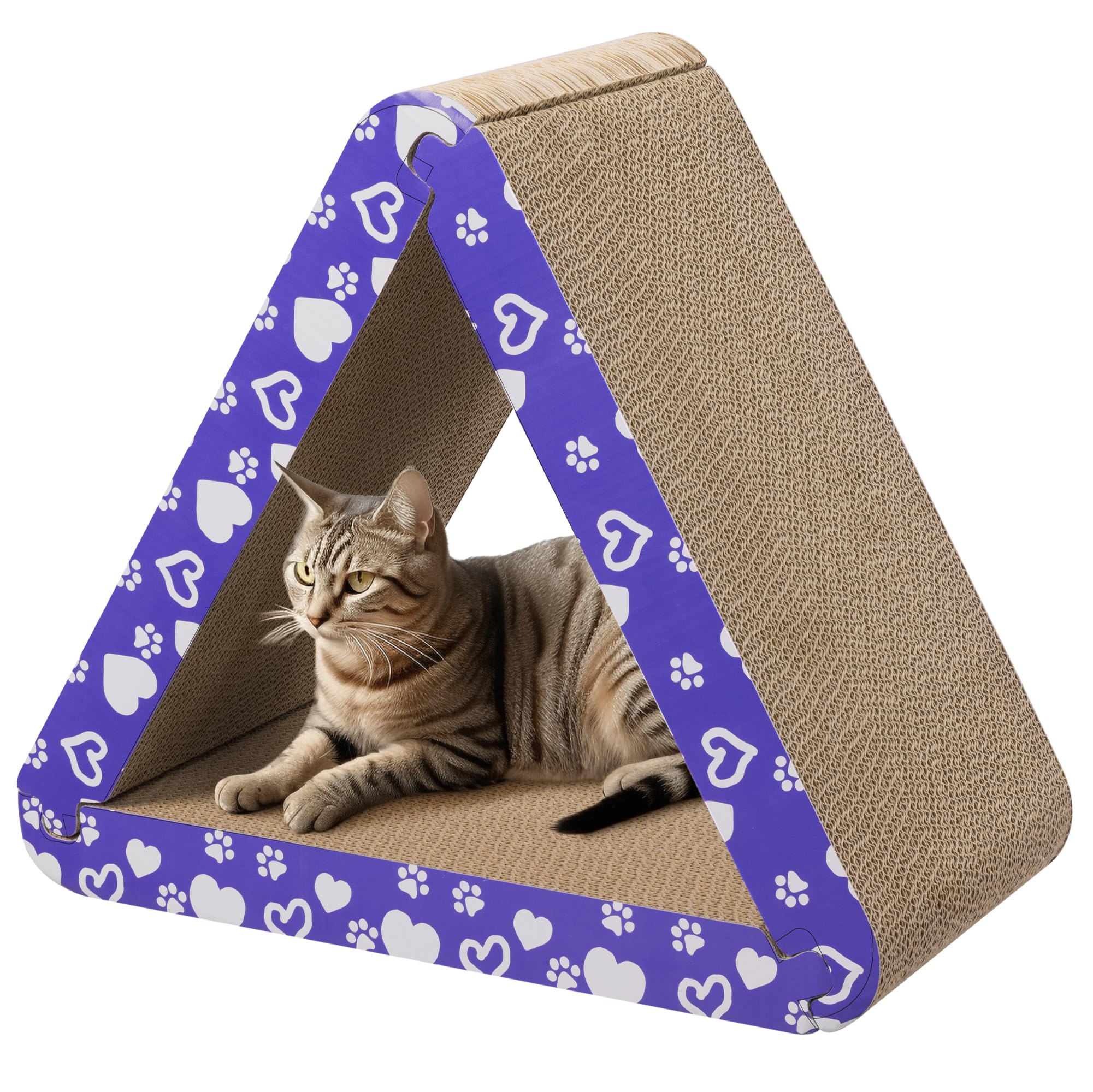 Navaris 3-in-1 Cat Scratcher - Triangle Design Cardboard Cat Scratchers - Easy Assembly Board House for Cats - Large Multi-Sided Scratch Pad, Mat Bed - 44.5cm