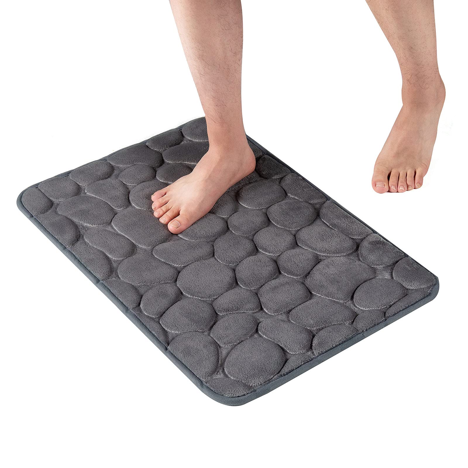 Memory Foam Bath Mat Comfortable Cobblestone Bathroom Rug Super Water Absorbent Bath Rug Machine Washable Bathroom Mat Non Slip Rug Soft Stone Embossed Carpet Thick Shower Floor Bathmat