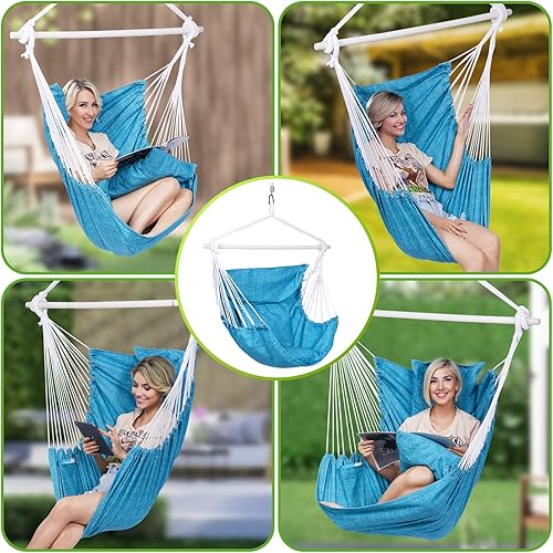 Miniatura 5 de Backyard Expressions - Hamaca colgante con cojines y kit para colgar, capacidad de 500 libras, tela de mezcla de algodón, para uso en interiores y