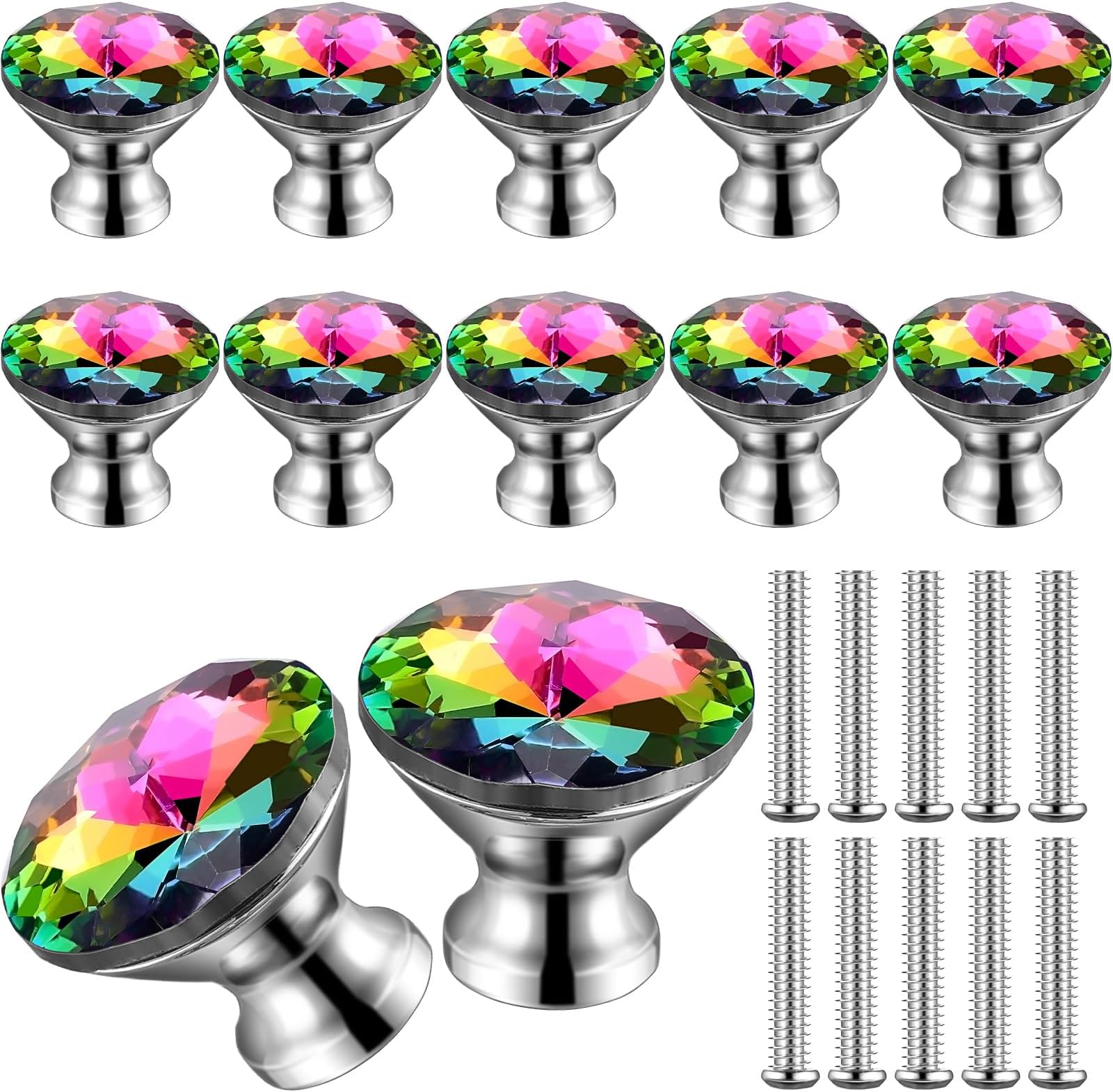 QUYLIXX 30 Pcs Colorful Crystal Drawer Knobs, 30 Glass Dresser Knobs