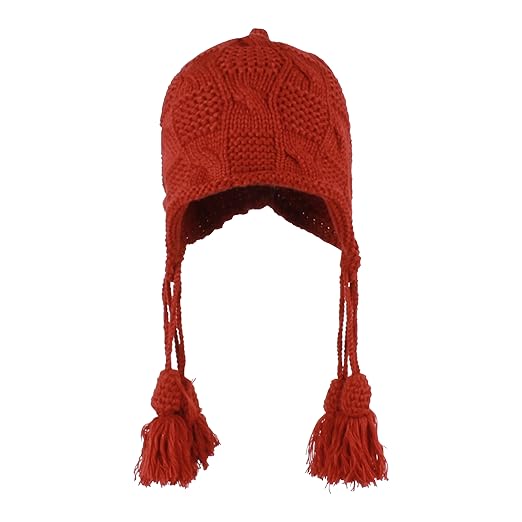 Women Winter Knit Earflap Hat Tassel Warm Hand Knitted Skiing