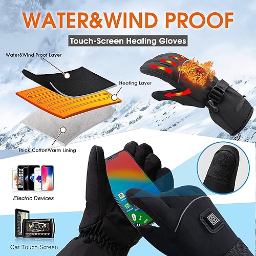 Miniatura 3 de SVPRO Guantes calefactables, guantes térmicos con batería eléctrica, impermeables, guantes de caza de invierno, guantes calefactables para pantalla