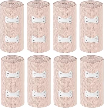8Pcs Premium Compression Bandage, Elastic Bandage Wrap with Self-Closures for Wrist Ankle Hand Knee Elbow Shoulder Feet Injuries Washable and Reusable 10CM Width 1.7M Length Stretches up to 4.5M