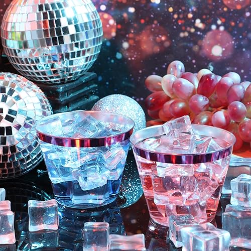 Miniatura 5 de Lounsweer 100 vasos de plástico transparente con borde de 9 onzas, copas de cóctel transparentes resistentes para el día de San Valentín,