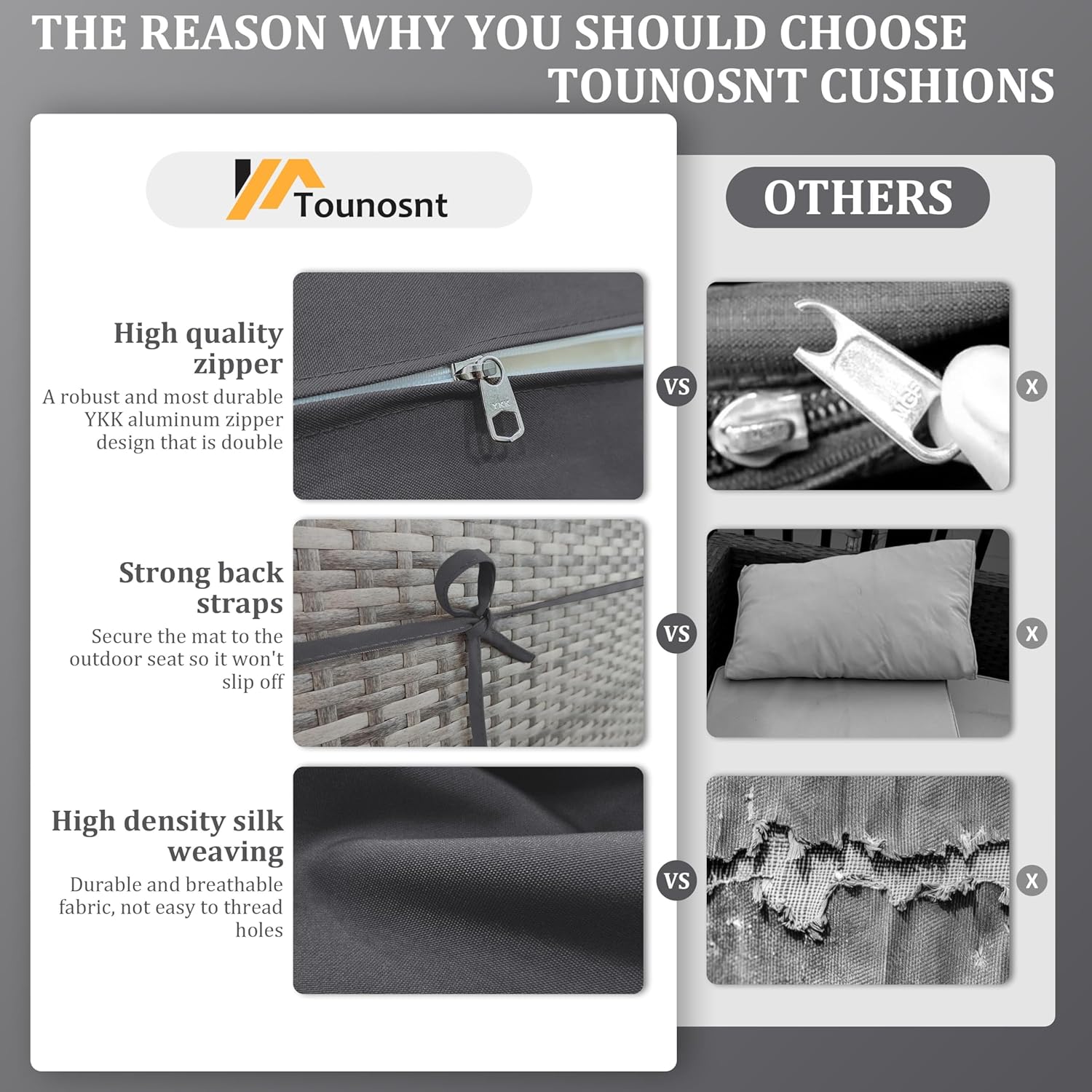 8 Pcs Outdoor Patio Cushion Covers, Replaceable Waterproof Furniture Covers, Outdoor Non-Slip Covers with Zippers, Covers Only, Grey