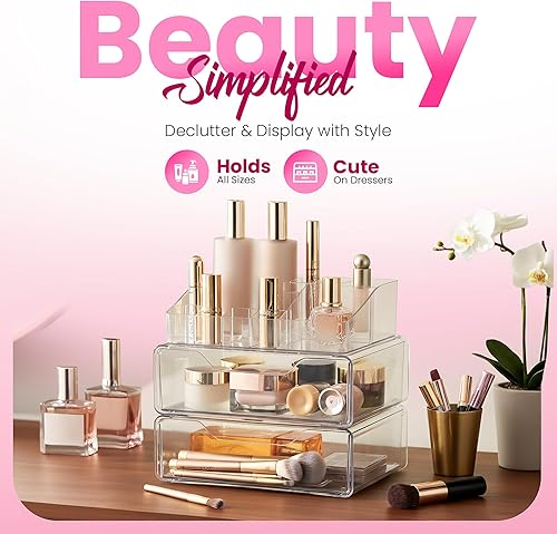 Miniatura 6 de Organizador de maquillaje transparente  Organizador de almacenamiento de cosméticos de acrílico para niñas, tocador, baño, mostrador de escritorio.