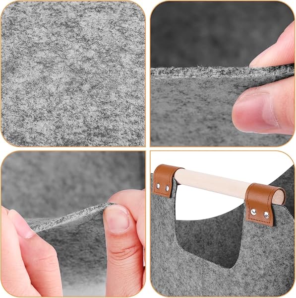 Leñero interior XL cesta de fieltro de fieltro extra grueso y asa reforzada | Cesta leña plegable bolsa de fieltro para la compra, leña, periódico o leña(gris tórtola) - 4