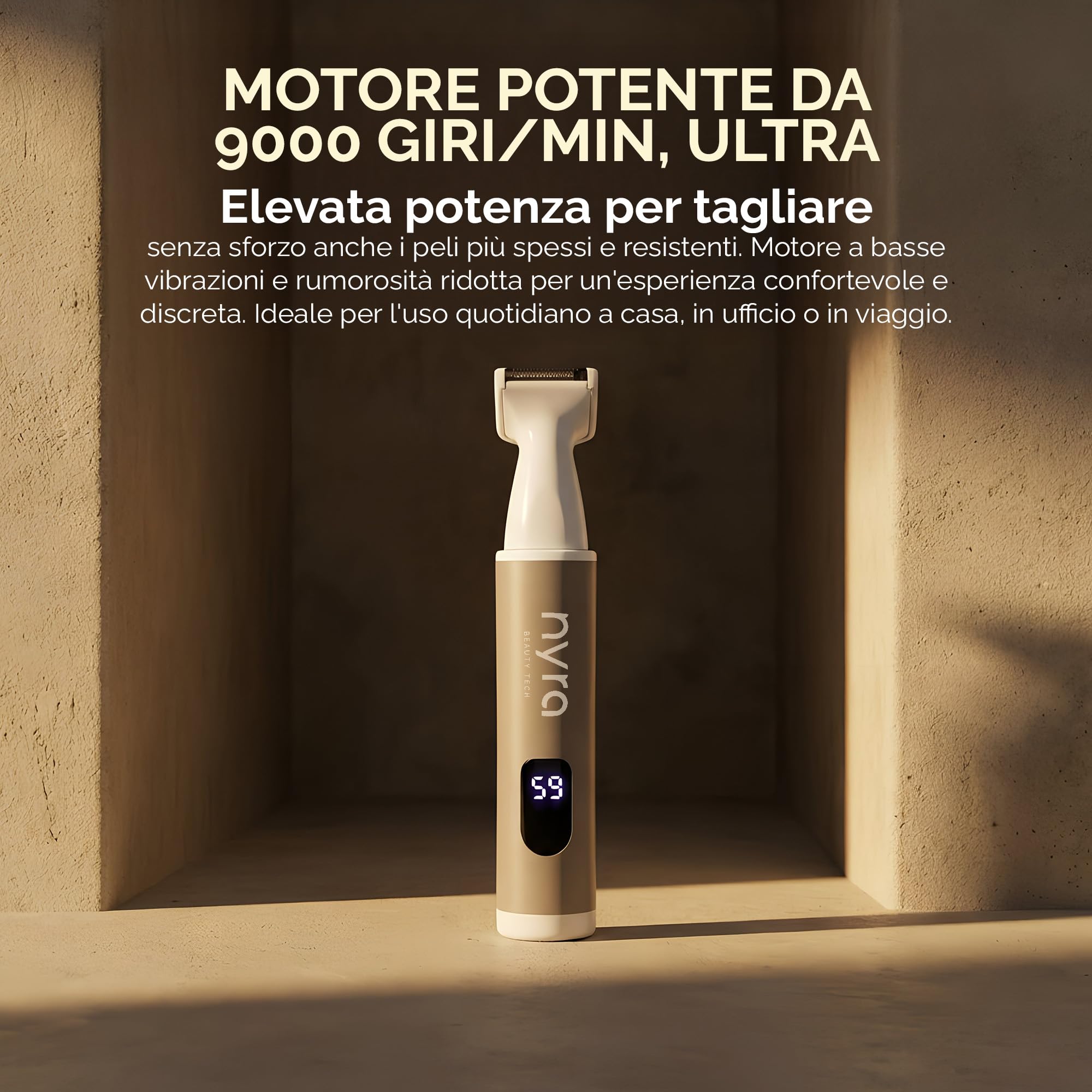 Nyra Facial Hair Trimmer Trimmer 360° - Lama ad arco anti-tiraggio, motore 9000rpm silenzioso, batteria USB 3,7 V/300 mAh | naso, orecchie, sopracciglia e barba, per uomo e donna