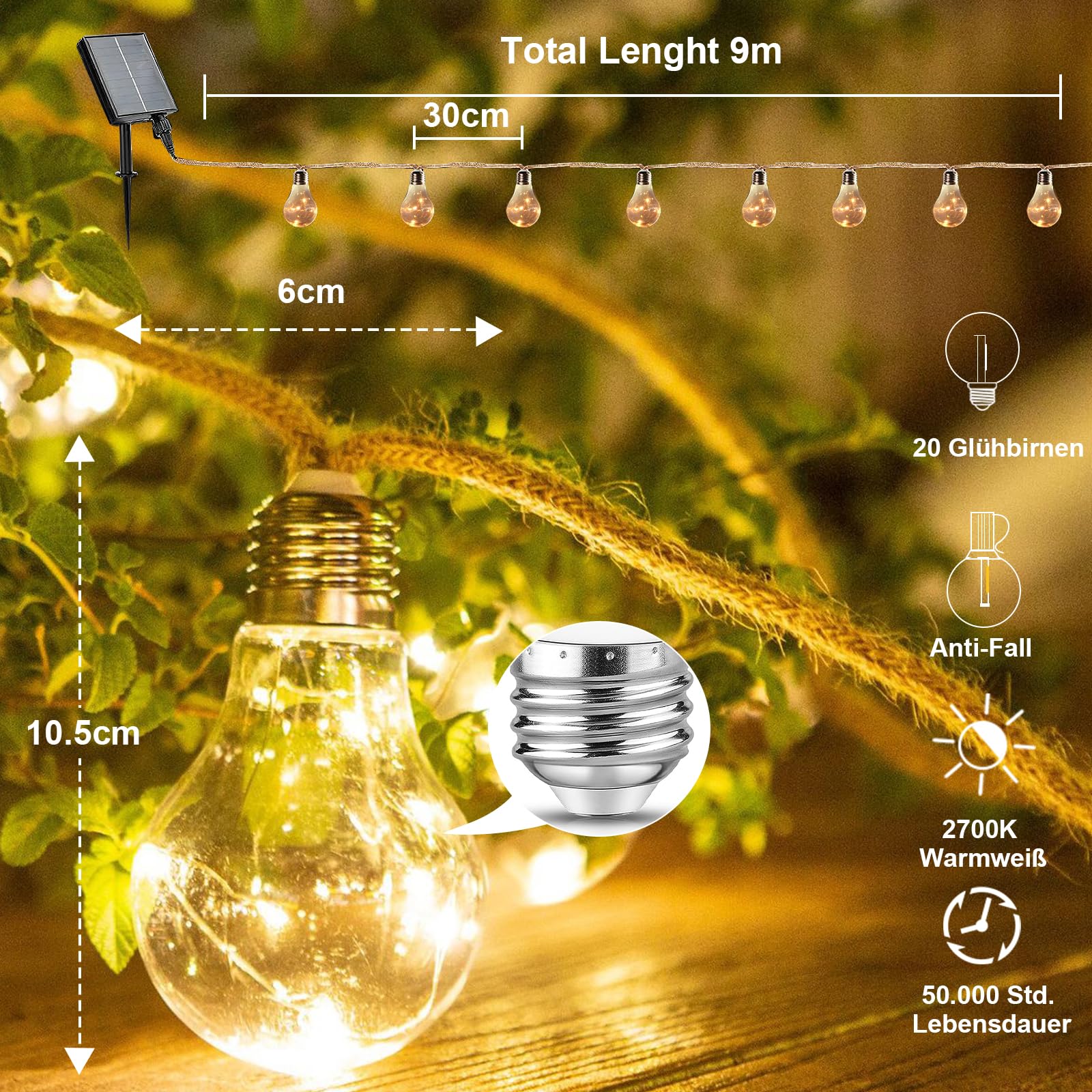Romwish Luci Esterno Solare, 9M Catena Luminosa Esterno Solare 8 Modalità Impermeabile con Telecomando, Luci Natale Decorative per Giardino Natalizie Albero