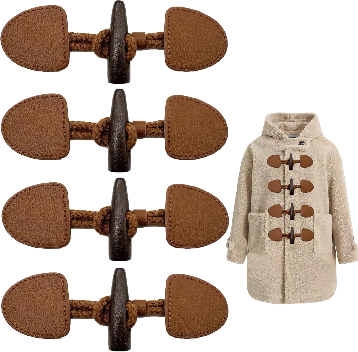DHER 4 Pairs of Coat Buttons Horns Buttons PU Leather Button Pullover Wooden Trench Coat Buttons Versatile Top Fashion Decorative (Chocolate Color)