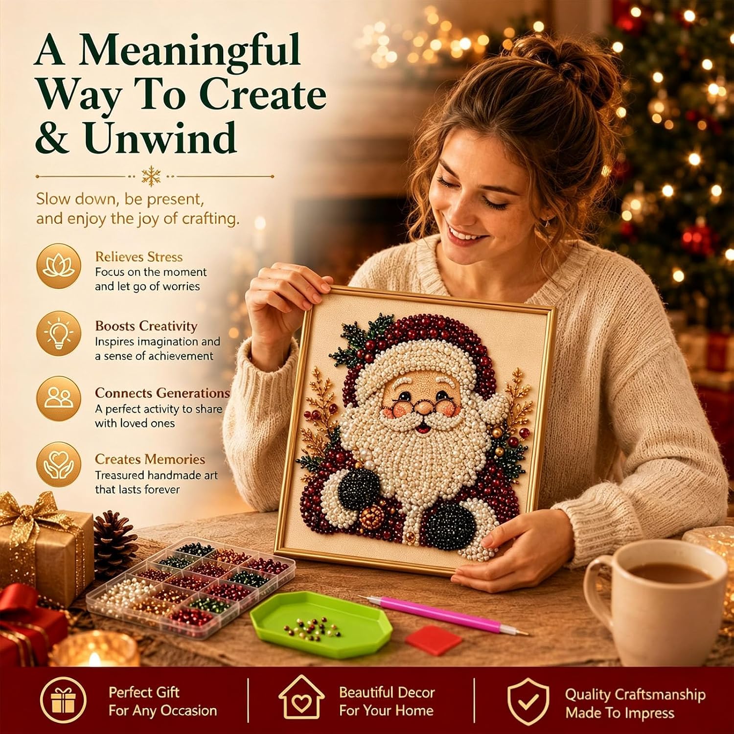 Christmas Pearl Diamond Art Kit for Adults, 8*8 in Santa Pearl Painting