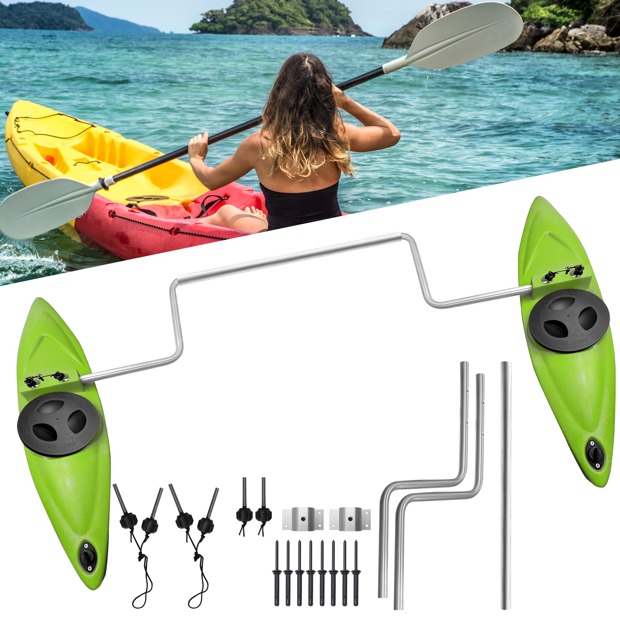 Stabilizzatori per Kayak, stabilizzatori per Canoe, Kit di Sistema per stabilizzatori e stabilizzatori per Kayak con Accessori per l'installazione e Asta per Bracci Sidekick