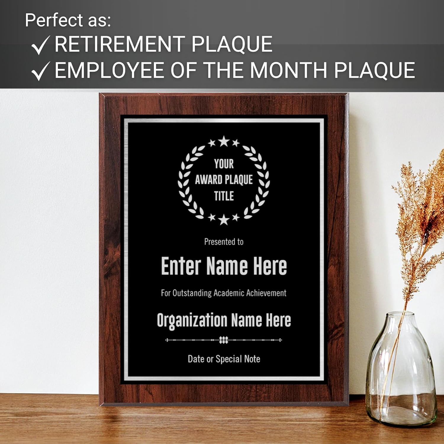 Custom Plaque - Add Title and Text - Award Plaque for Employee of the Month, Perfect as Retirement Plaque, Thank You, Service Recognition and Appreciation Gifts - Personalized Plaque for Men/Women (Laser Black/Silver Plate, 7" X 9")