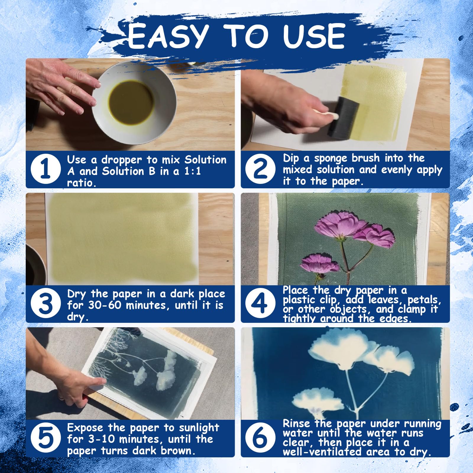 Cyanotype Kit, Cyanotype Chemicals Sensitizer Set adatto per la stampa su tessuto, modelli di carta e legno, ecc., Soluzione di stampa solare, set sensibilizzante per principianti e artisti