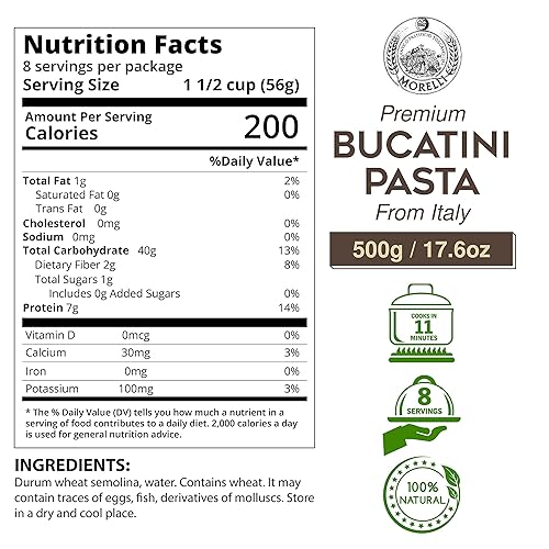 Miniatura 2 de Morelli Bucatini - Pasta italiana orgánica de primera calidad de Italia - Marca de pasta gourmet artesanal y familiar - Pasta de sémola de trigo