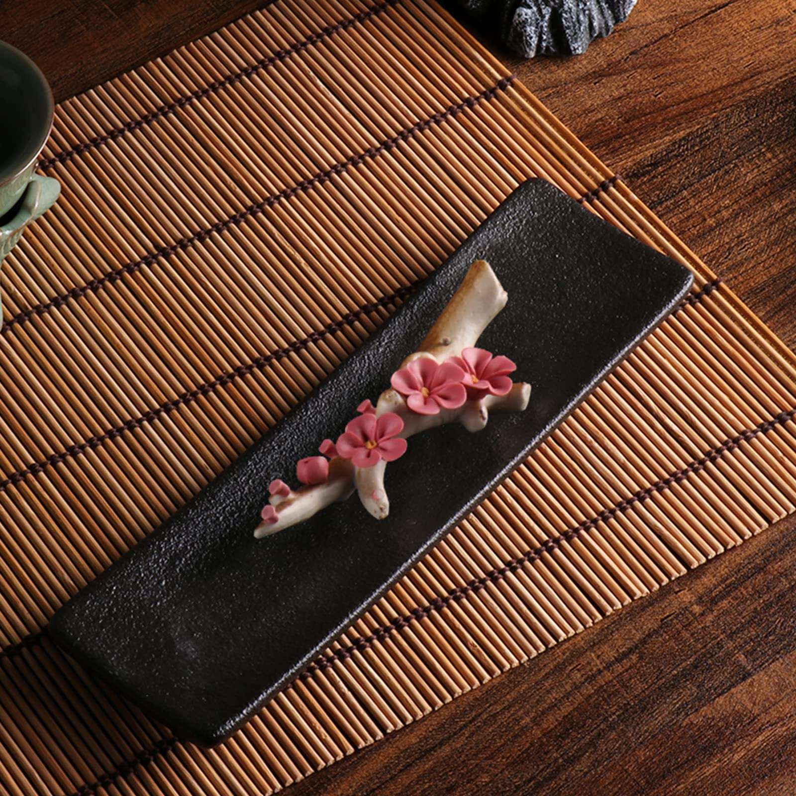 Kokorona Incense Holder for Sticks Ceramic Peach Blossom Ash Catcher Incense Stick Burner Handmade Incense Tray for Yoga Meditation Home Decor, Red