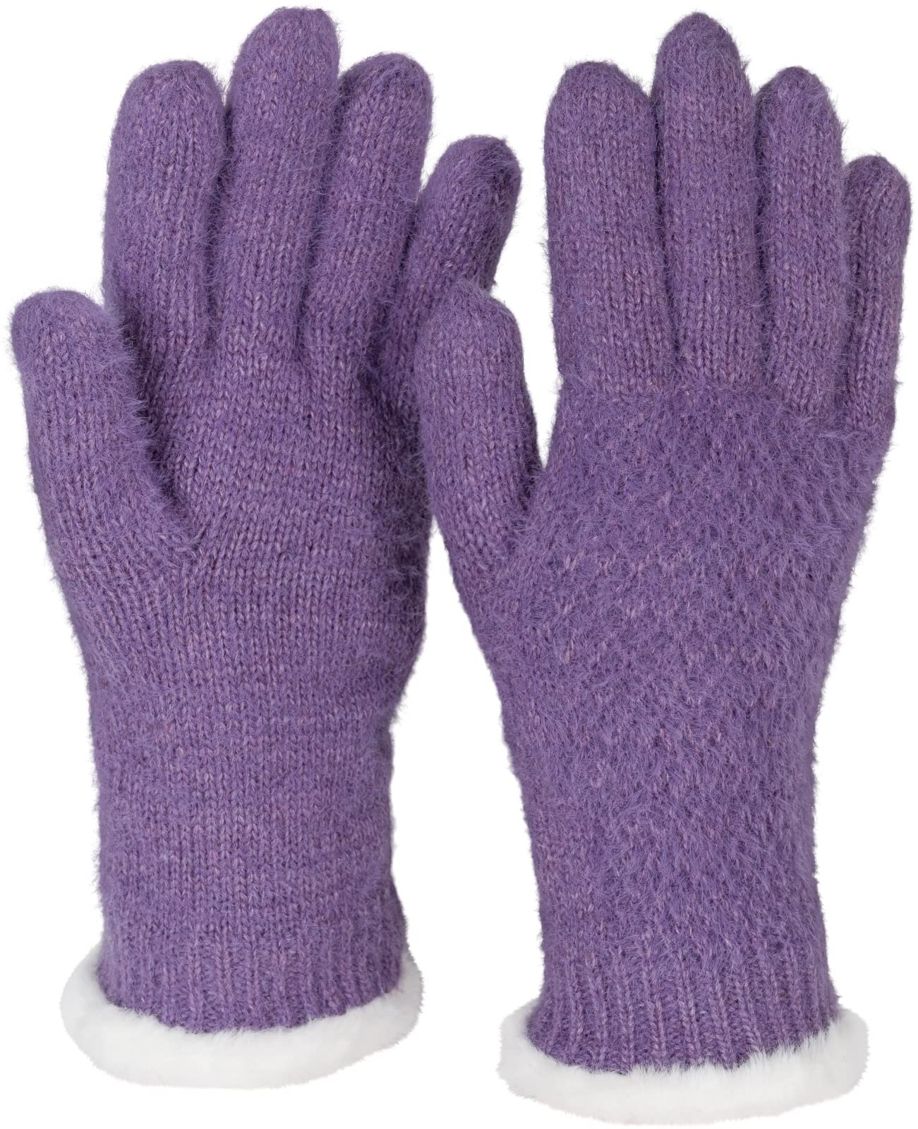 Stylebreaker Women's Violet Warm Winter Gloves With Rice Grain Pattern And Fleece, Thermo Knitted Gloves, Finger Gloves 09010040, Colour: