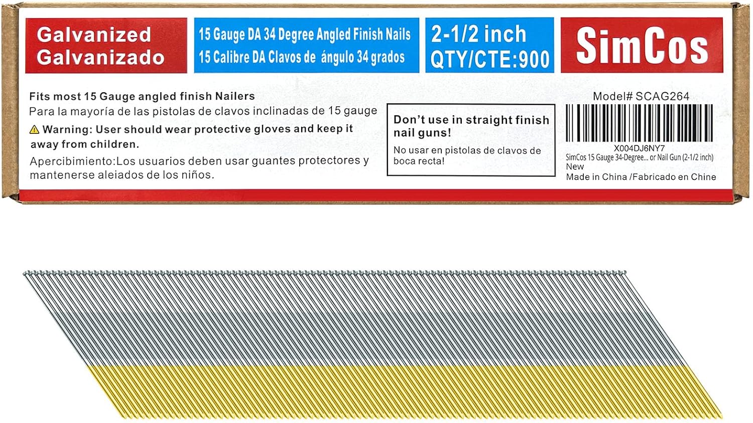 15 Gauge 34-Degree DA Series Angled Finish Nails, Galvanized Assorted Size Project Pack for Pneumatic, Electric Angled Finish Nailer or Nail Gun (Assorted sizes-2)