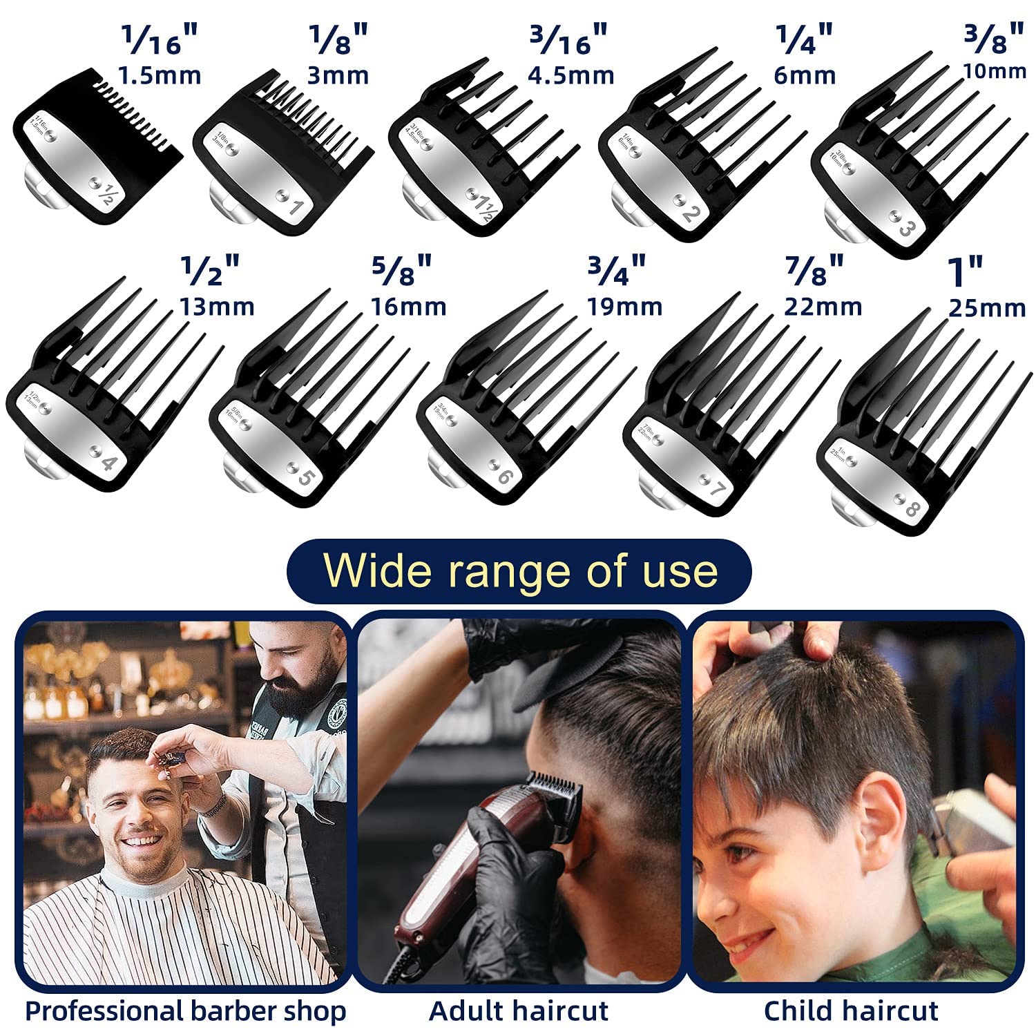 Pettine Guida Limite Professionale, Compatibile Con Kemei, Compatibile Con Wahl, Clipper Pettine Guida Taglio Universale Strumenti For Taglio Di Capelli Pettine Limite(Metal-8Pcs(1.5-19mm))