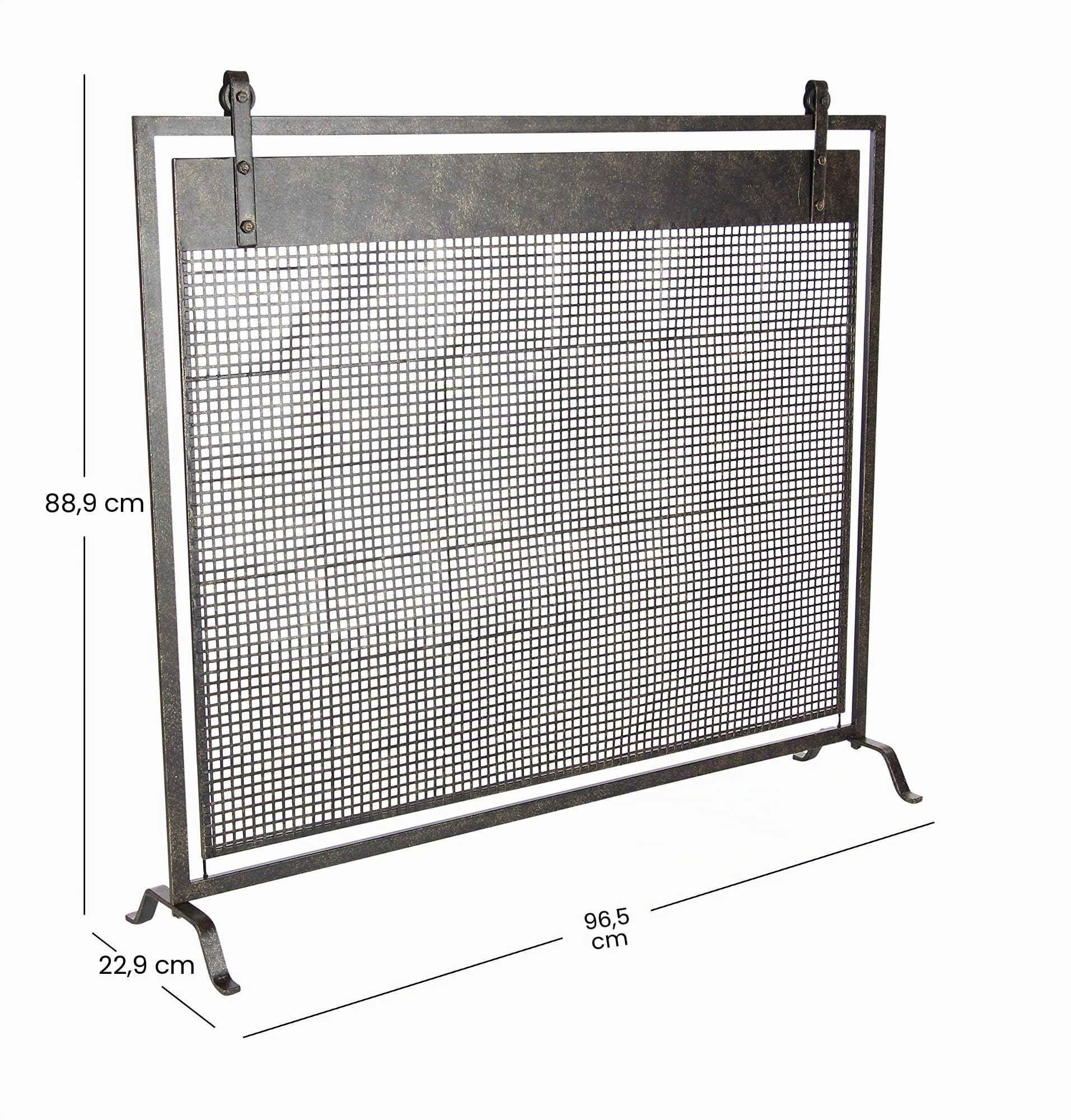 Deco 79 Pantalla para Chimenea de Panel único con Malla suspendida geométrica de Metal Estilo Rejilla con Detalles atornillados, 38" x 9" x 35", Negro