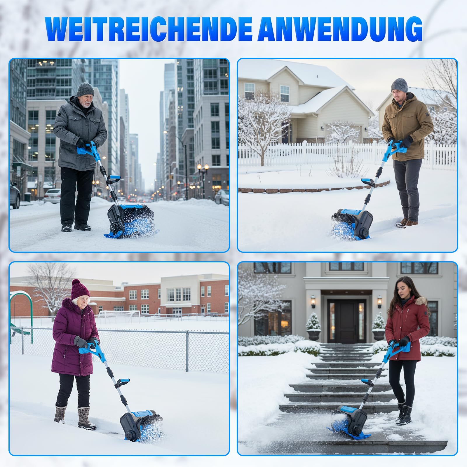 Akku Schneefräse für Makita 21V Batterie, Elektrische Schneefräse (1000W kabellos Schneebürste bis Arbeitsbreite 30 cm, Auswurfweite 8.5m, max.Räumtiefe 17cm, 45° Einstellbar) ohne Akkus