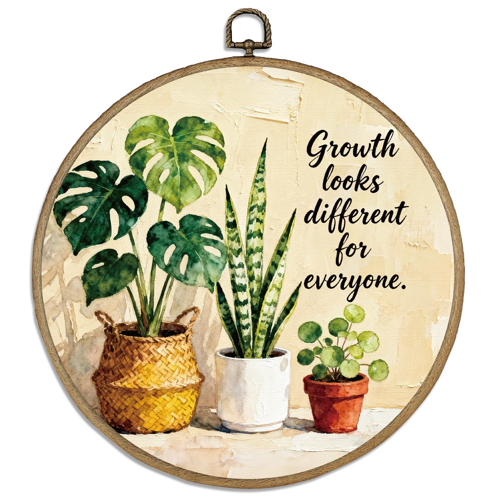 DELORIGIN Inspirational Green Plants Wall Art Decor 10" Round Framed Canvas Wall Art Prints with Metal Hooks Home Artwork Hanging Framed Pictures for Hallway Stairs Bedroom Living Room Decor