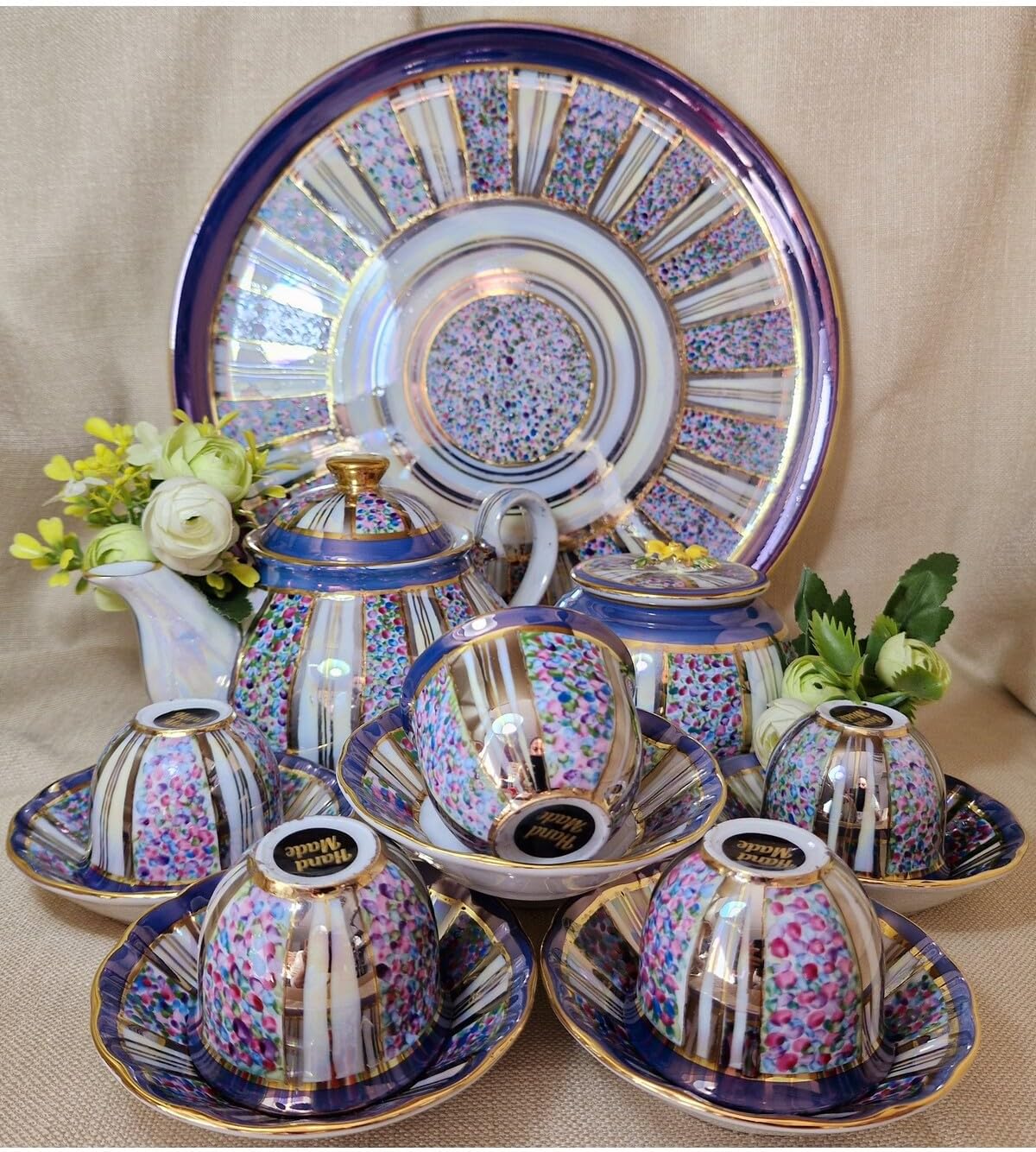 SODEF Turkish Coffee Set Mirra Set 6 Person 12+ Pieces Porcelain Multicolor Modern Style 8.4 fl oz Cups for Traditional Serving - Multicolor, One Size