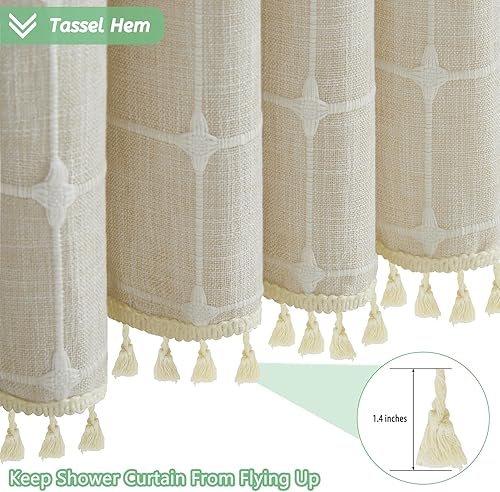 Miniatura 6 de Cortina de ducha estilo bohemio de granja, tela de lino rosa, bordada con textura a rayas, cortinas de ducha para baño, 72 x 96 pulgadas de largo,