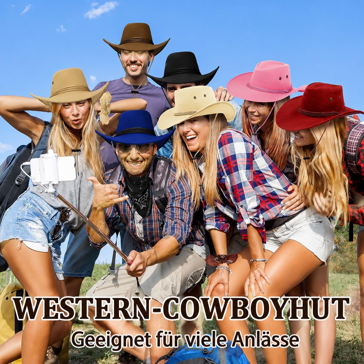 Set di 15 cappelli da cowboy, cappello da cowboy occidentale con 15 bandana per adulti, cappelli da cowboy, cappello da cowboy, costume da cowboy, cappello da festa, costume da cowboy, costume