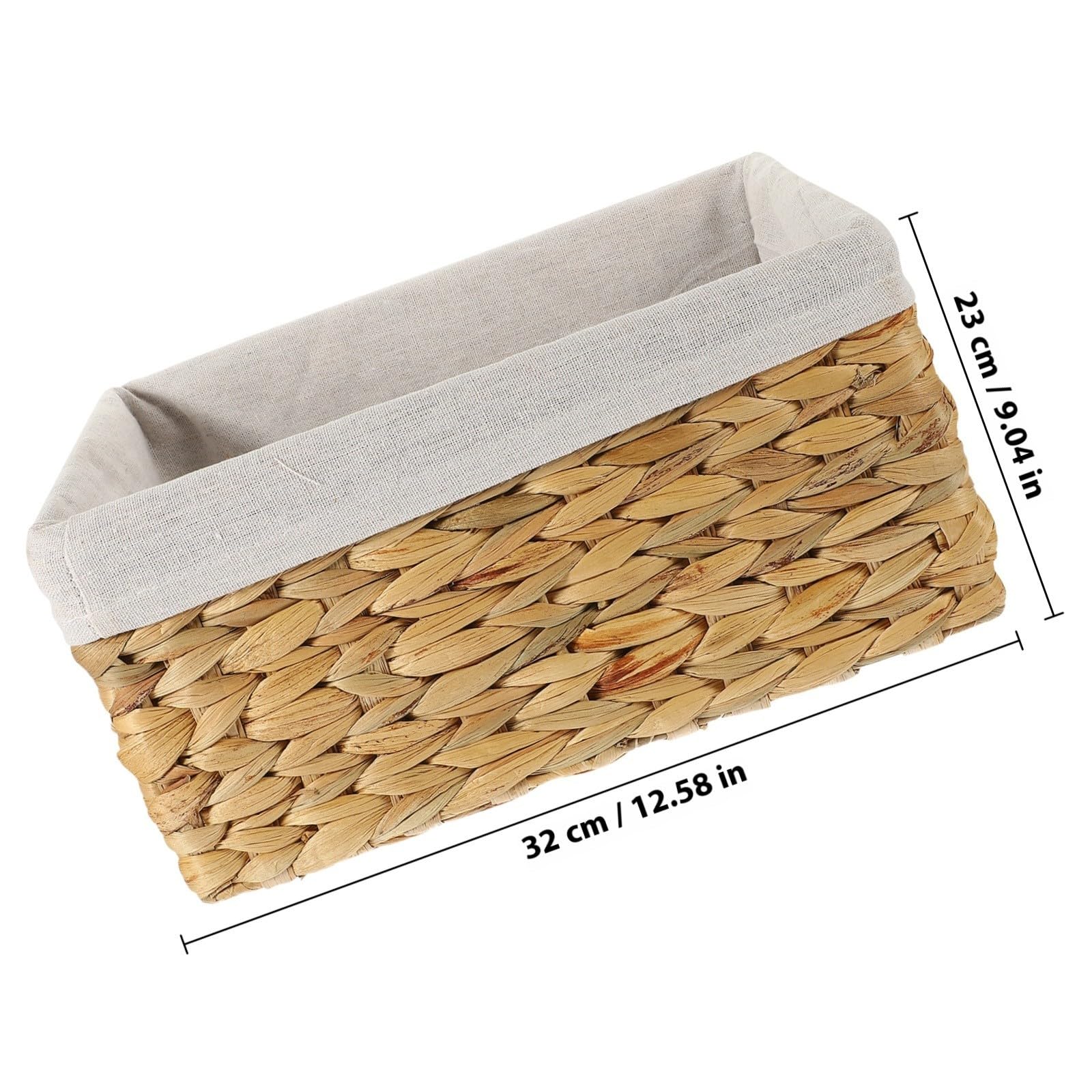Cesta Organizador Rectangular Tejida a Mano de Hyacinth de Almacenamiento con Forro de Lino de Gran Capacidad para Juguetes y Libros en Sala o Escritorio