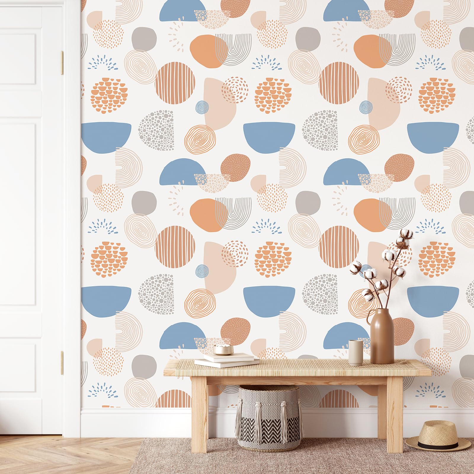 VEELIKE Boho Geometric Wallpaper Abstract Orange Blue Geometric Wallpaper for Bedroom Bathroom Contact Paper for Furniture Wall Paper Roll Living Room Removable Renter Friendly 44.5cm x 300cm - Image 4