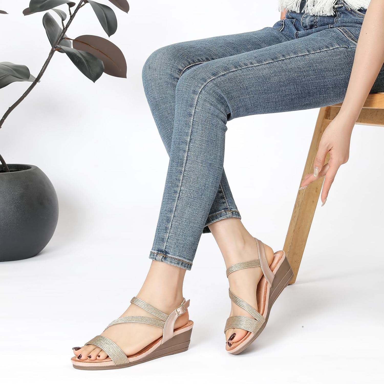 Women's Wedge Sandals Dressy: Summer Low Wedges Comfort Sandal - Comfortable Strappy Casual Sandals for Women