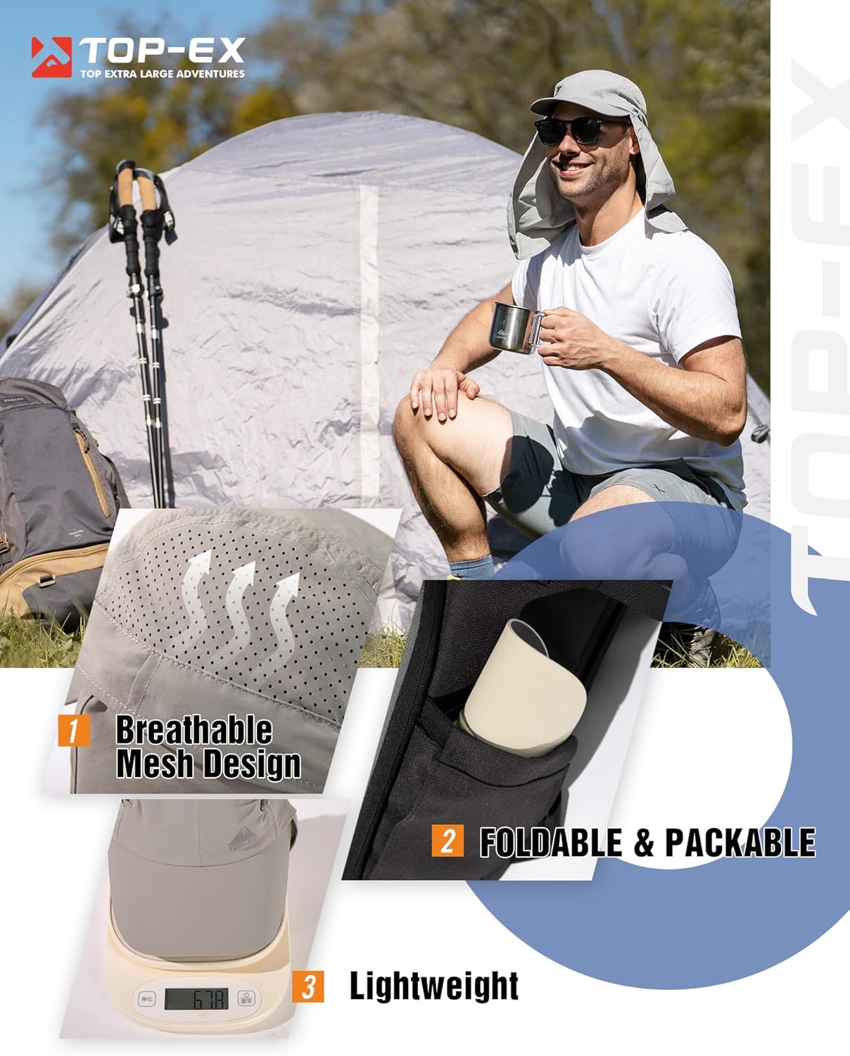 TOP-EX Men's Oversize Baseball Cap with Detachable Neck Flap - UV SPF Sun Protection Hat - Image 4