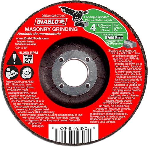 Diablo Type 27 Masonry Grinding Disc - 4" Dia, 5/8" Arbor, 27 Hub Type
