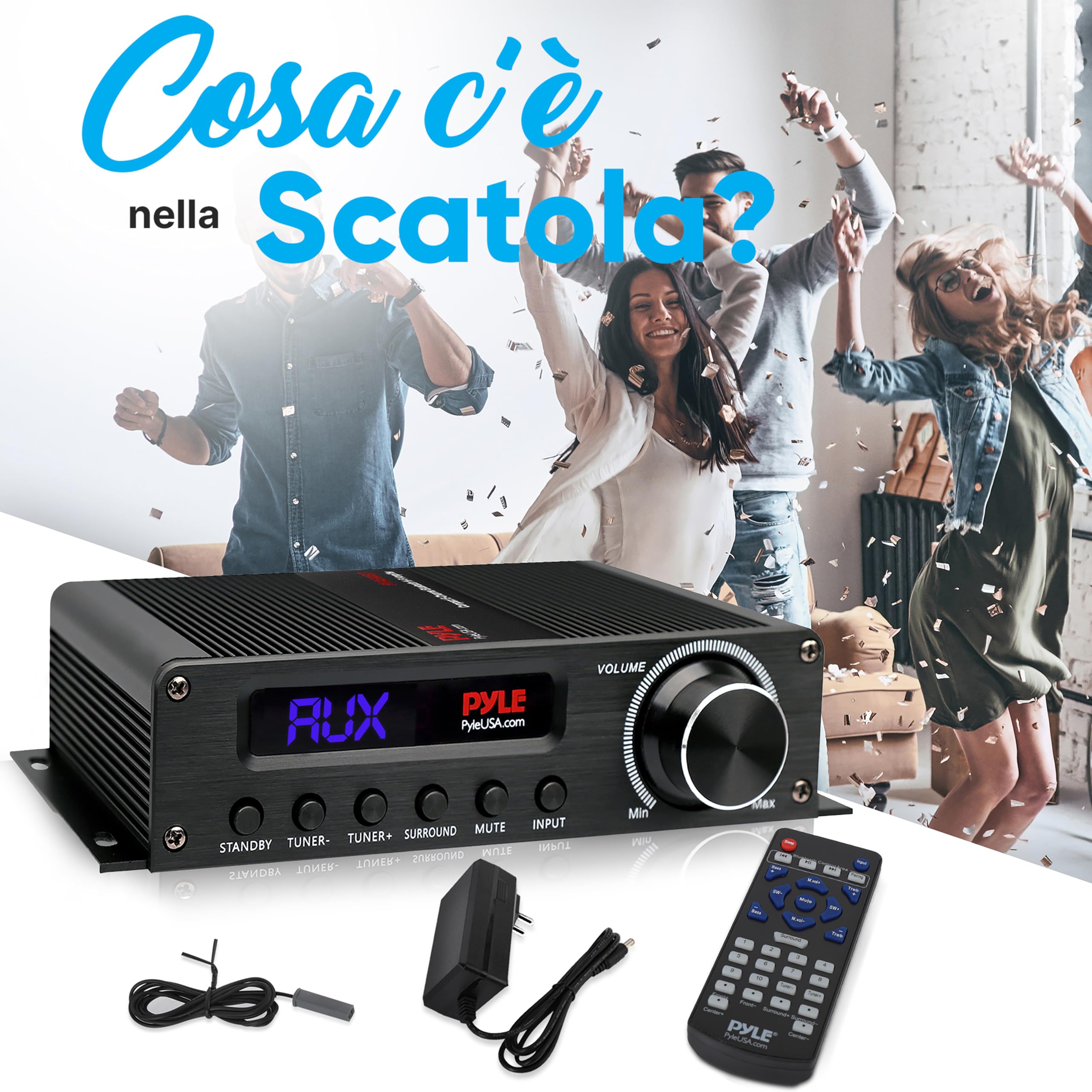 Pyle Amplificatore Audio Stereo Wireless Bluetooth, 75 Watt Amplificatore 5.1 Canali per Home Theater, Surround con HDMI, AUX, Antenna FM, Ingresso Subwoofer