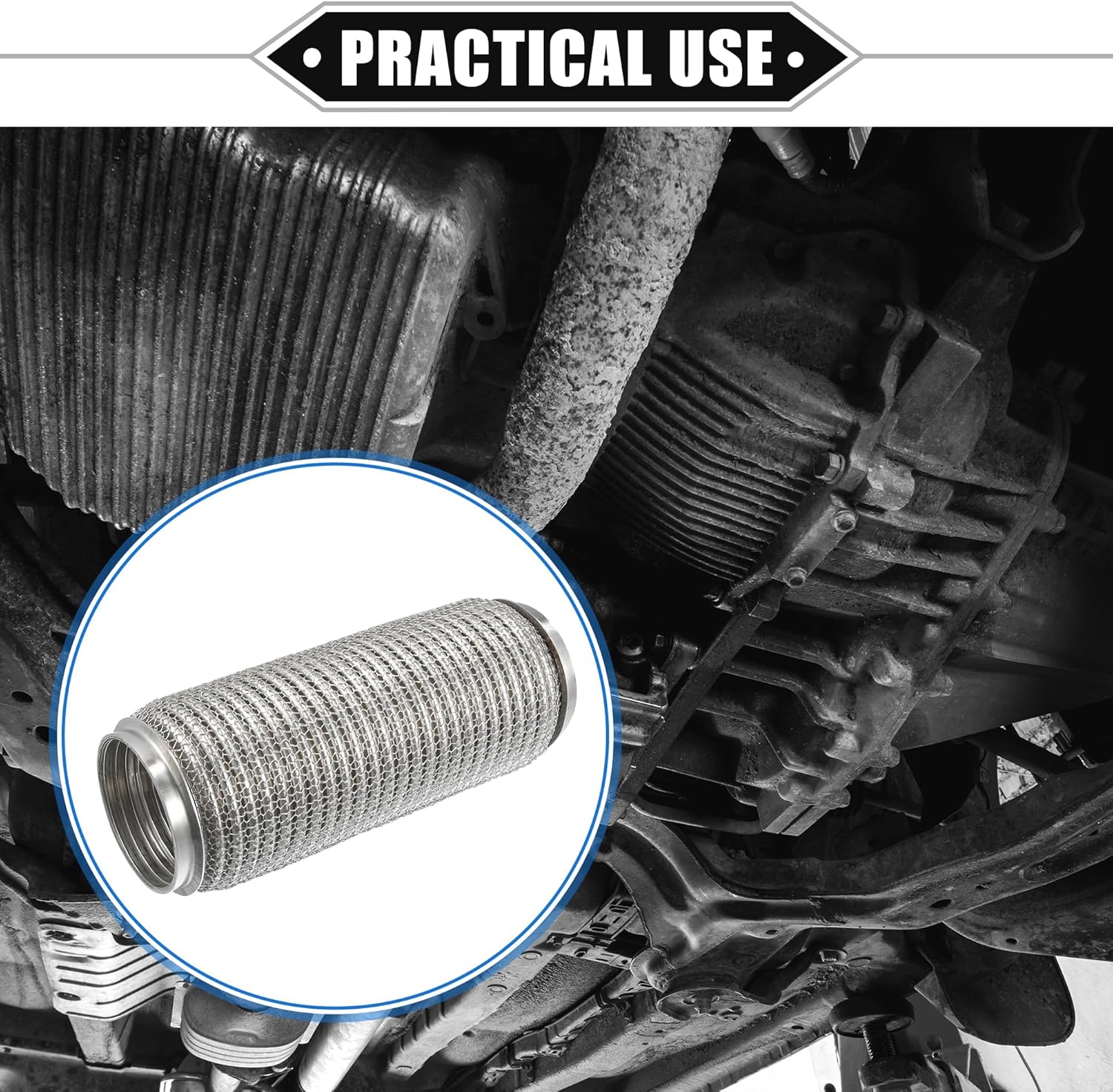 Car Exhaust Flexible Pipe, 76x254mm 2.99"x10" Exhaust Flex Connector Pipes Bellows Universal for Car Durable Stainless Steel Silver Tone