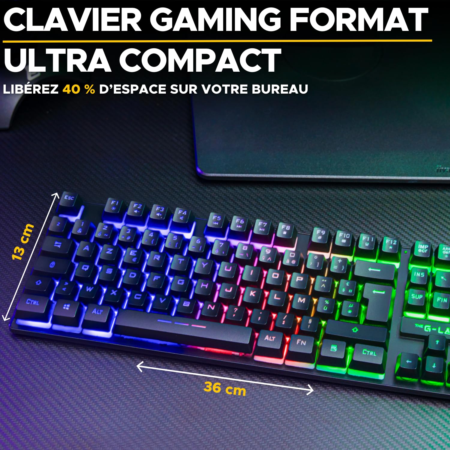 The G-Lab Oxygen EX Combo - Zestaw bezprzewodowej klawiatury i myszy do gier z diodami LED RGB - bezprzewodowa klawiatura do gier w formacie TKL, układ hiszpański i bezprzewodowa mysz do gier, 3200