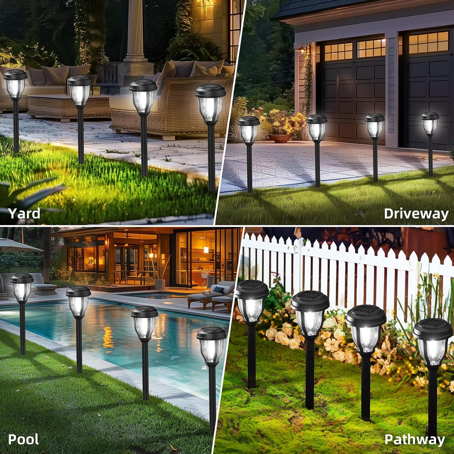 DERAYSION 12 Pack Solar Lights Outdoor, Solar Pathway Lights Auto On/Off Waterproof LED Garden Lights for Landscape Path, Yard, Walkway, Driveway, Sidewalk, Cold White