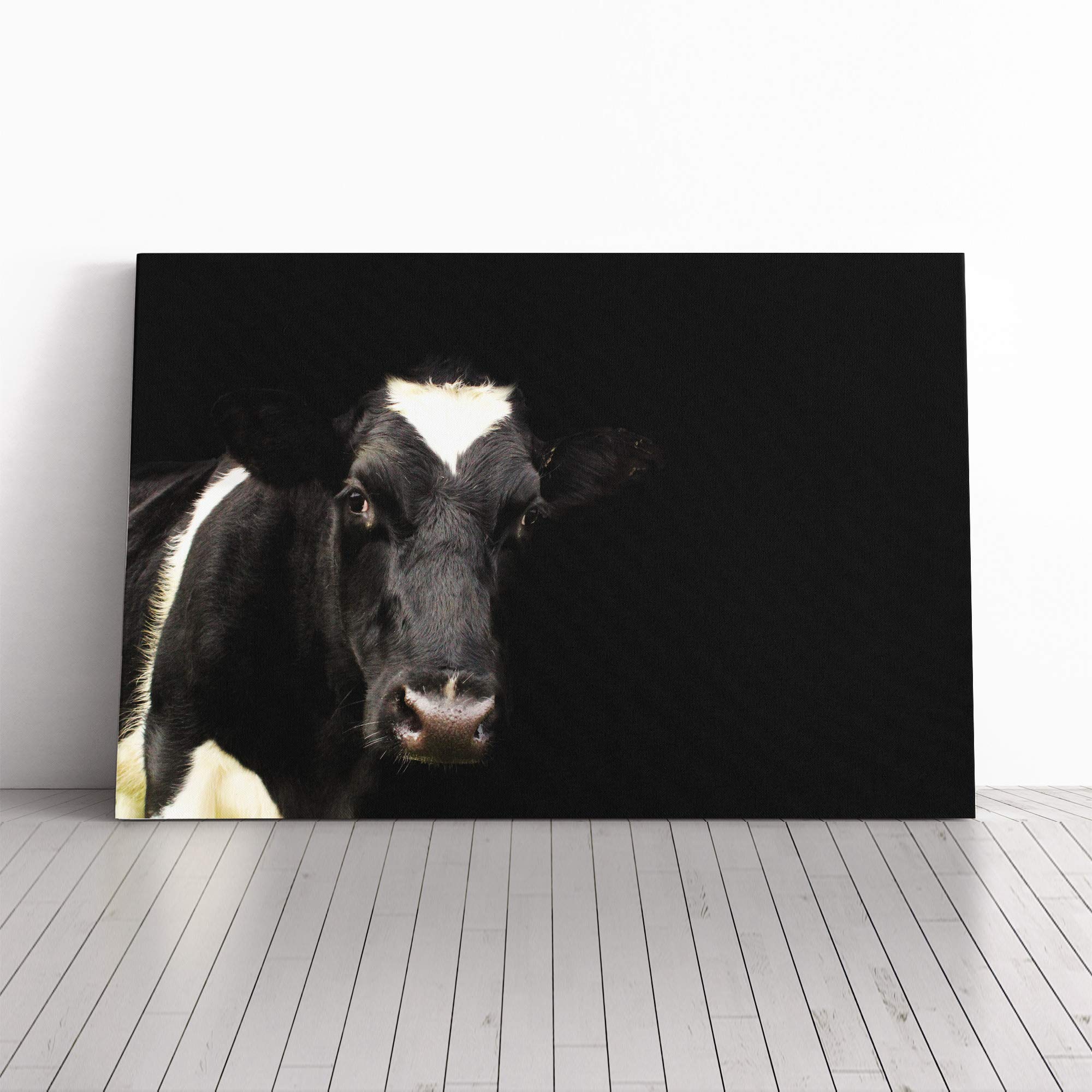 Black and White Cow Canvas Print | Gallery Wrapped 30mm Frame Wall Art | 20x14 inches | Ready to Hang | Modern Animals Picture | Living Room Bedroom Lounge Office