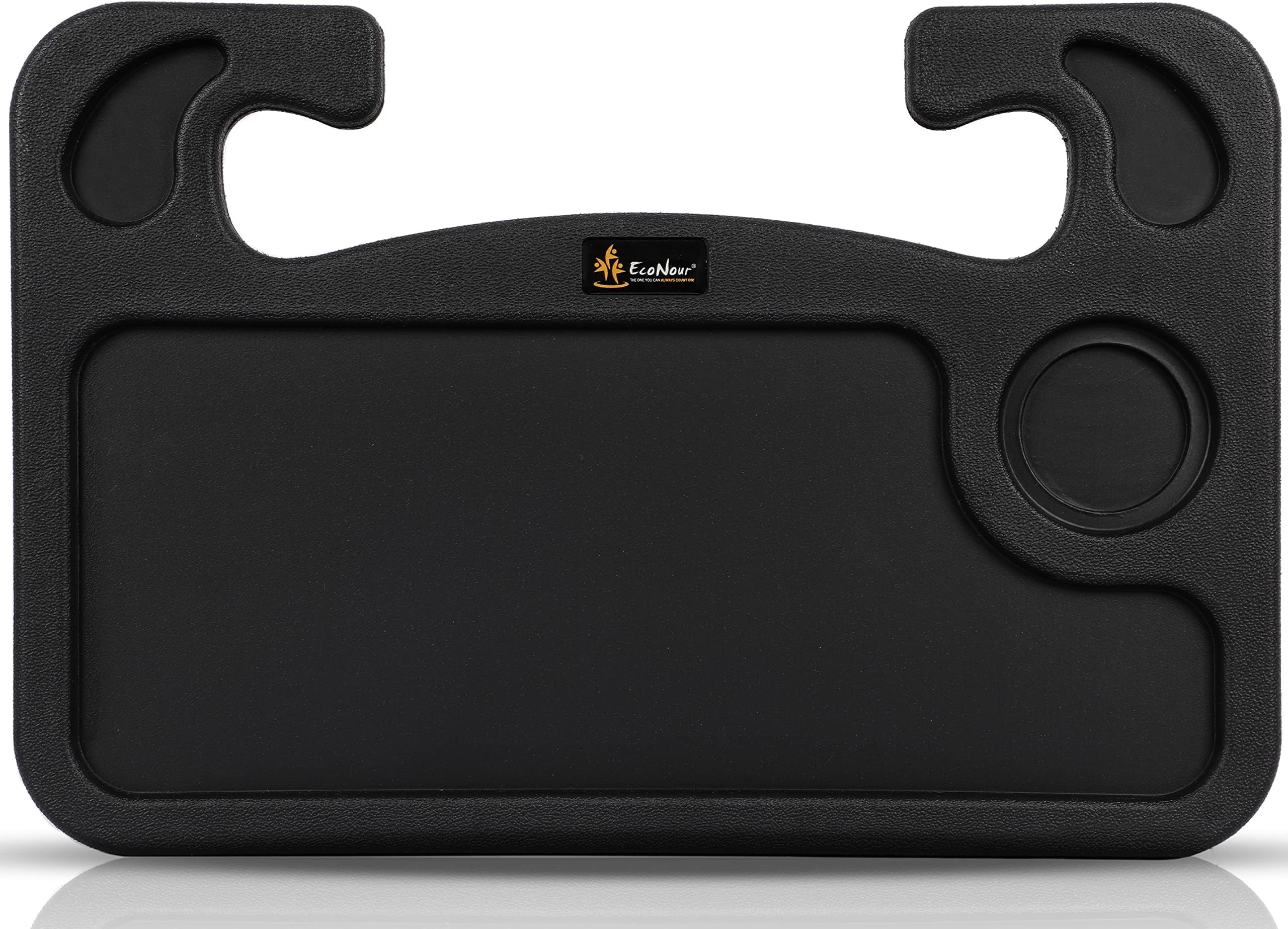 EcoNour 2 in 1 Steering Wheel Desk (42 x 28 cm) | Laptop Mount Tray With Pen Holder | Food Tray for Eating With Drinks Holder | Multipurpose Travel Car Accessory
