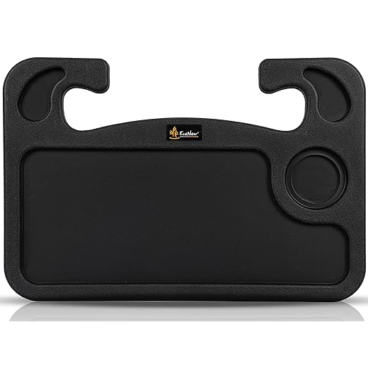 EcoNour 2 in 1 Car Steering Wheel Desk | Steering Wheel Tray for Laptop Car Mount with Pen Holder | Car Food Tray for Eating with Drinks Holder | Multipurpose Travel Car Accessories