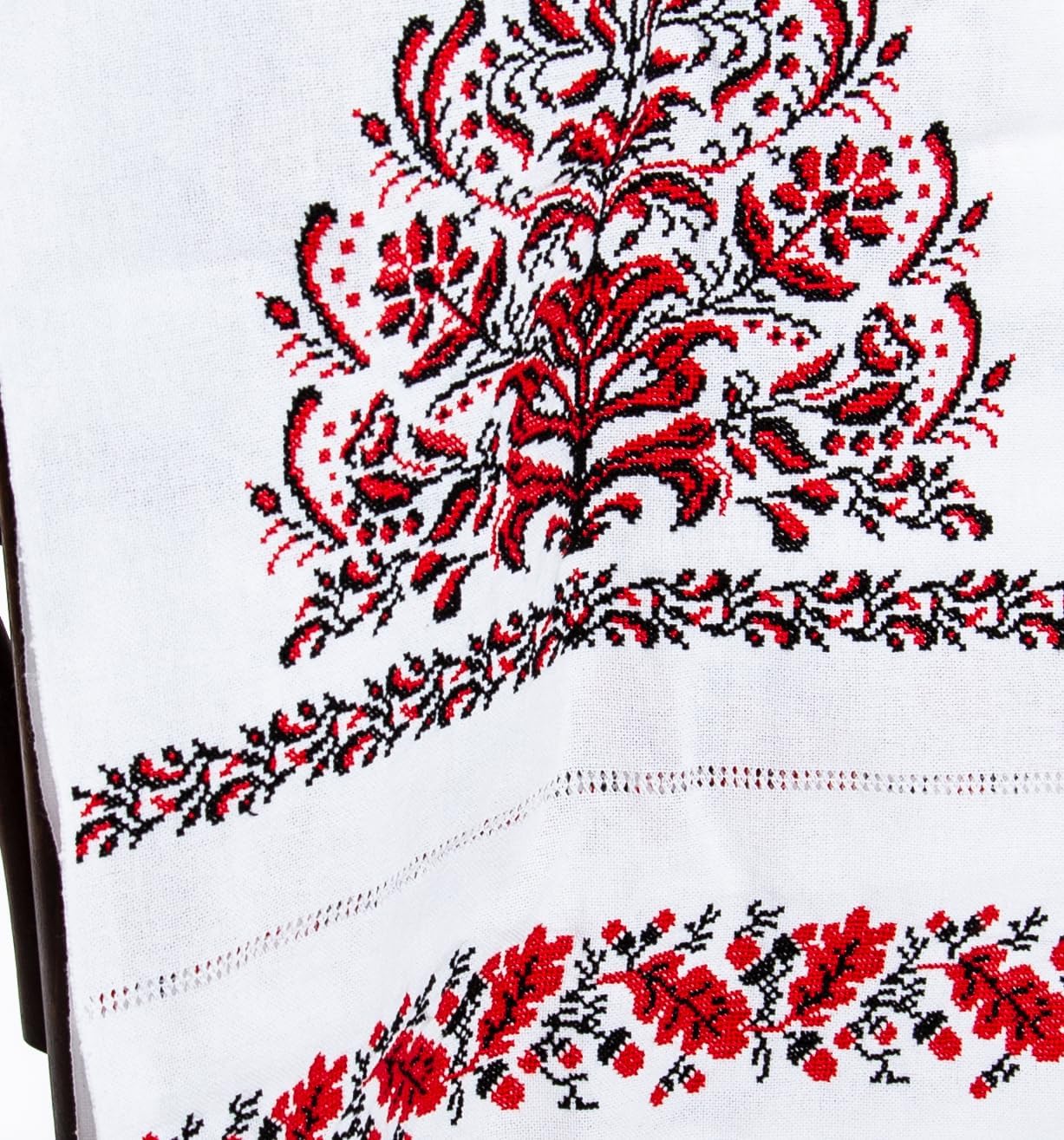 Sale 200x30cm Ukrainian RUSHNYK Life Tree Hand Embroidered Towel Red Black Slavic Wedding Decor