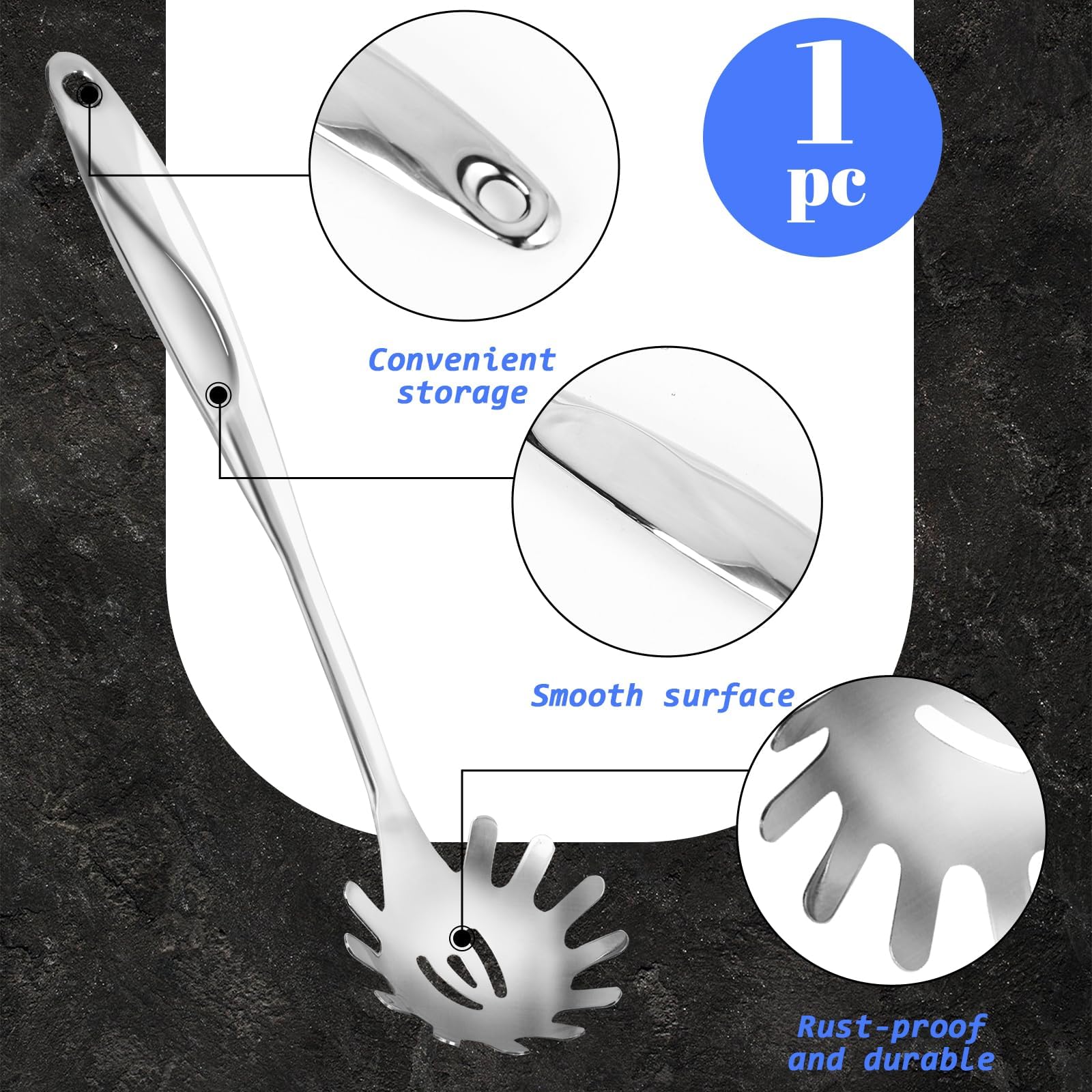 1 Pieza Cuchara para Espagueti,Servidor para Pasta,Cuchara para Pasta de Acero Inoxidable,Tenedor para Pasta,Apto para Lavavajillas,Para La Cocina Casera