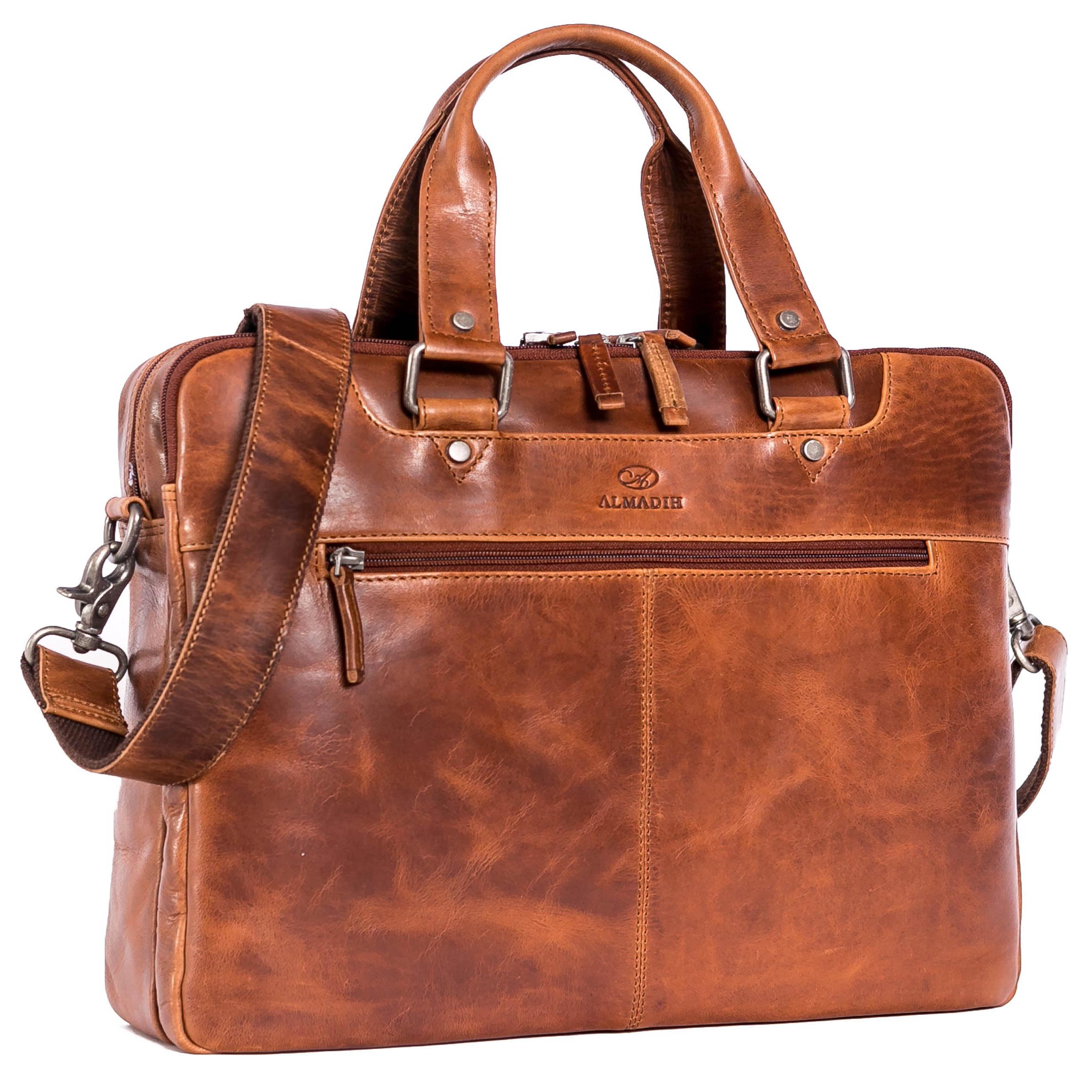 ALMADIH Luca - Maletín de piel para ordenador portátil, piel de vacuno premium, bolso de negocios, bolso de hombro, bolso de mano, bolso de mano, bolso de mano, bolso de mano