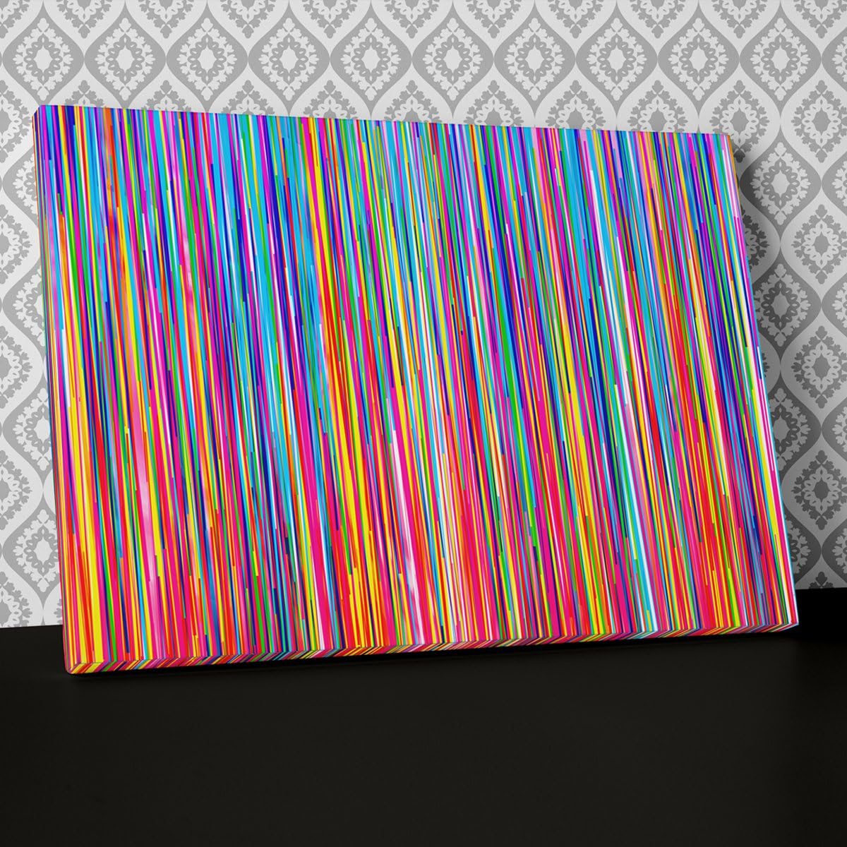 Multicoloured Abstract Stripes Canvas Wall Art, Framed Ready to Hang Picture Print AB393