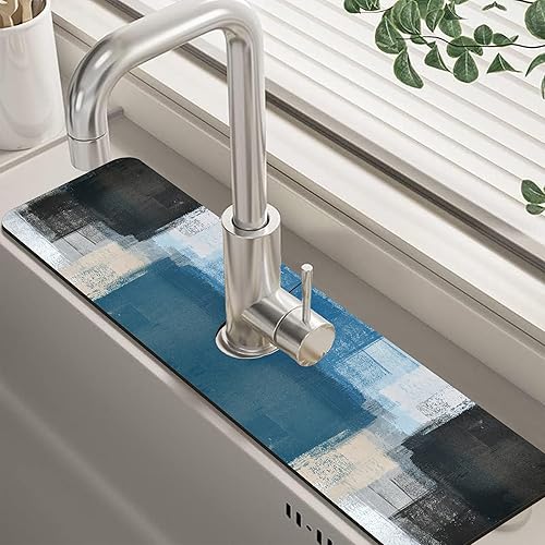 Miniatura 45 de Tapete protector contra salpicaduras para fregadero de cocina floral naranja retro de los años 70, tapete absorbente de secado rápido, tapete de