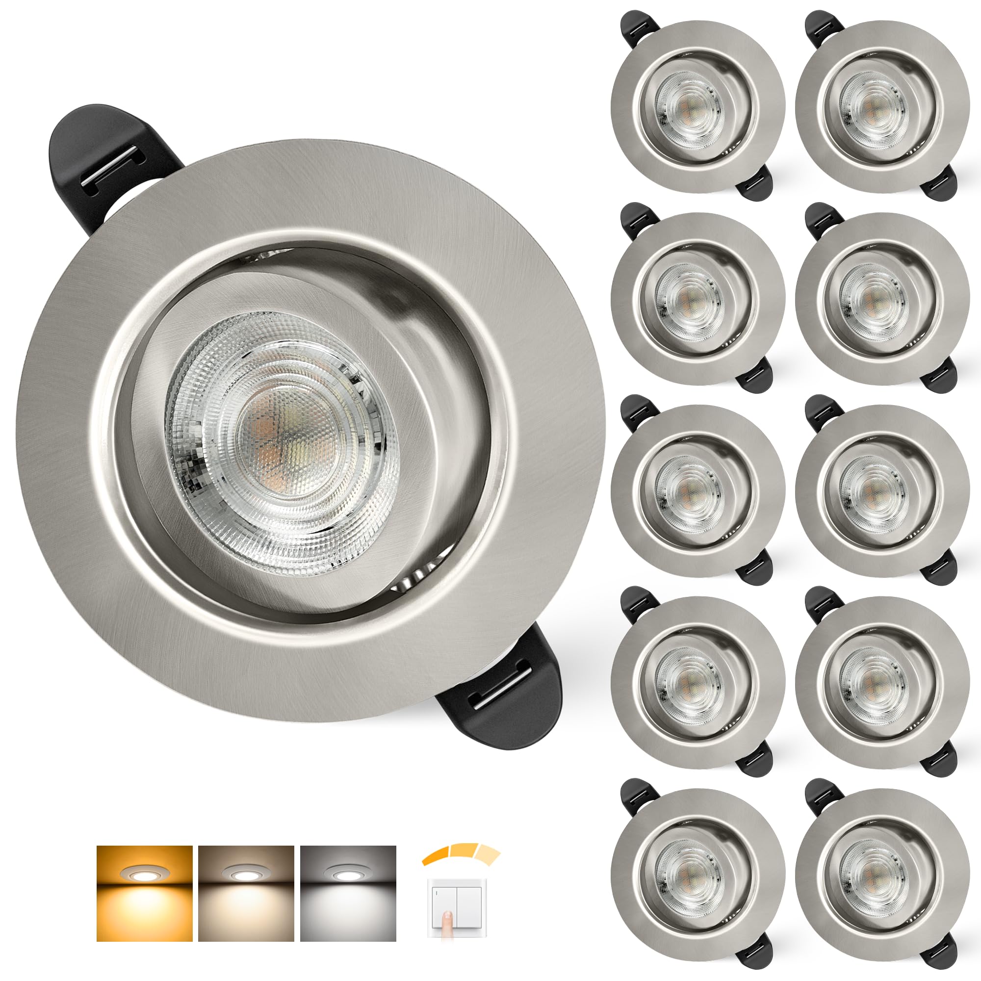 Aulaiyi LED Einbaustrahler 230V Dimmbar 65-80mm, 5.5W IP44 LED Spot Ultra Flach, 3000K/4000K/6000K Deckenspots, Einbauleuchten für Badezimmer Wohnzimmer