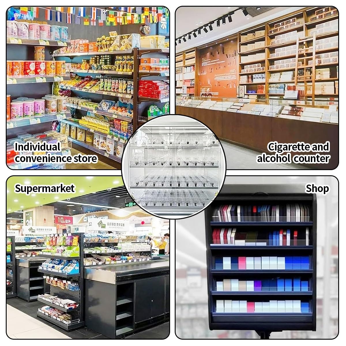 Espositore per Sigarette Trasparente con Sistema di Spinta Automatica, Ideale per Punti Vendita al Dettaglio, Montaggio a Parete e da banco, 2 Livelli, 11 colonne - Perfetto per supermercati